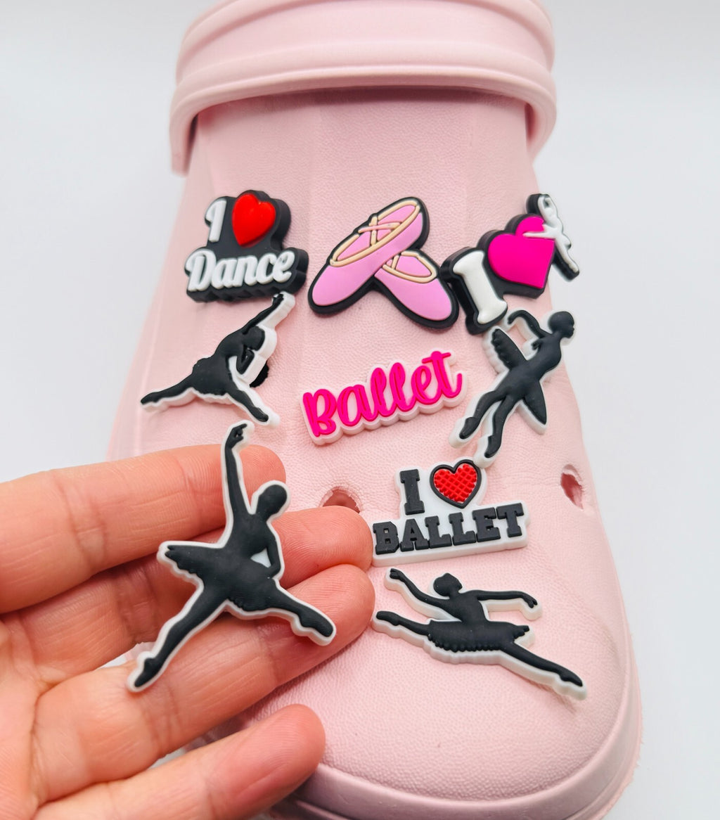 Ballet shoe charms, set of 9, for Crocs-style clogs