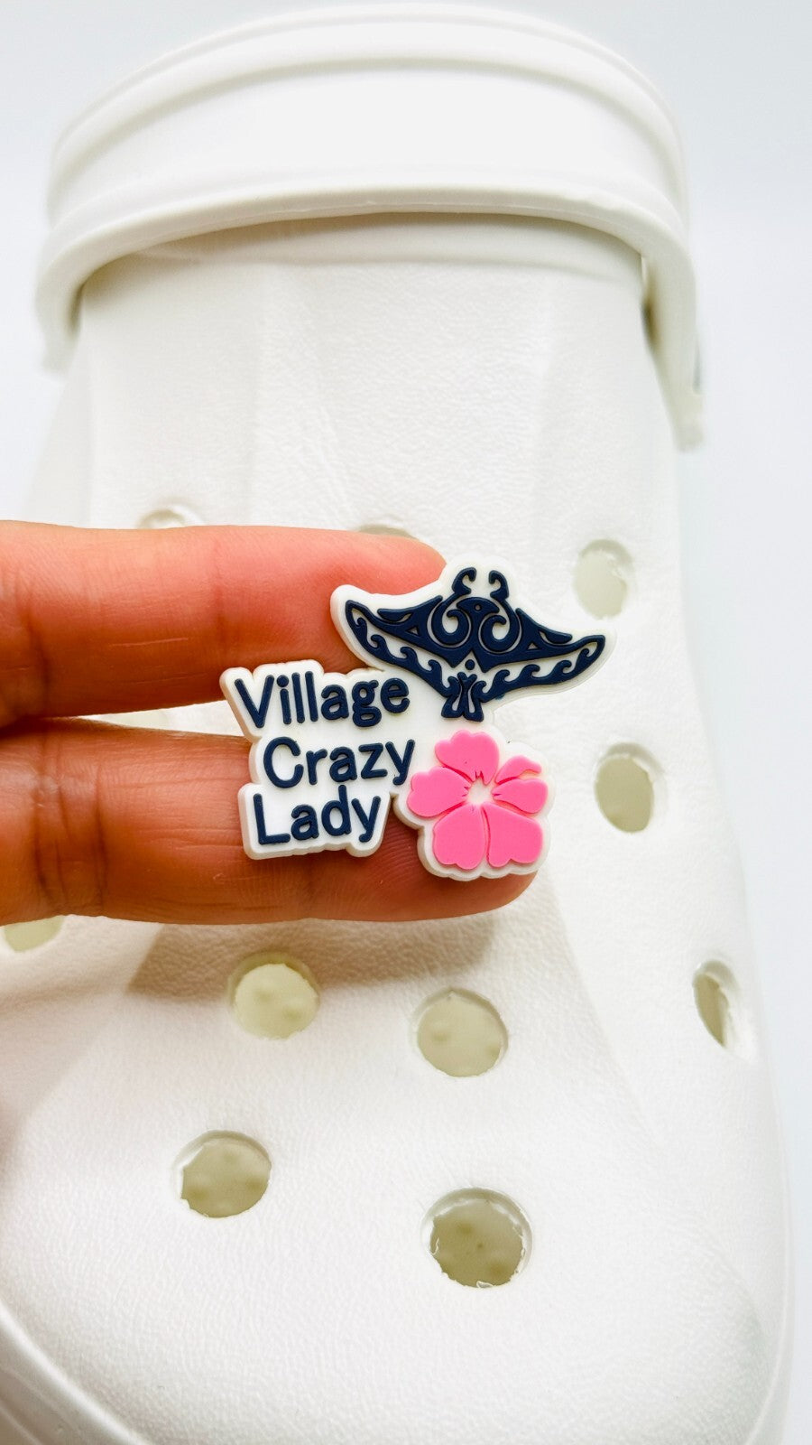 Village Crazy Lady Real UK 🇬🇧 shoe charms for Crocs-style clogs