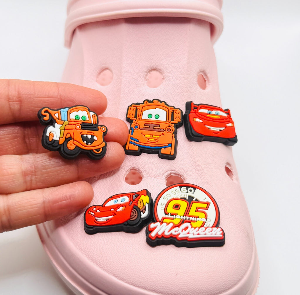 Cartoon Cars shoe charms, set of 5, for Crocs-style clogs