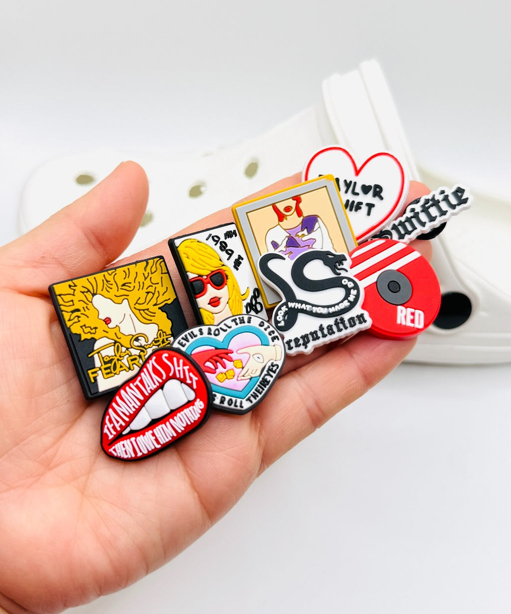 Taylor Swiftie shoe charms, set of 9, for Crocs-style clogs