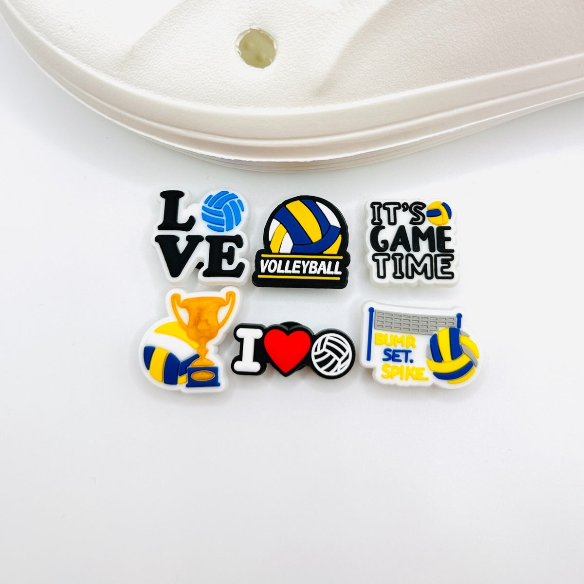 Volleyball shoe charms, set of 6, for Crocs-style clogs