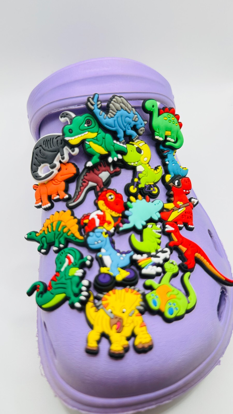 Dinosaur shoe charms, set of 18, for Crocs-style clogs