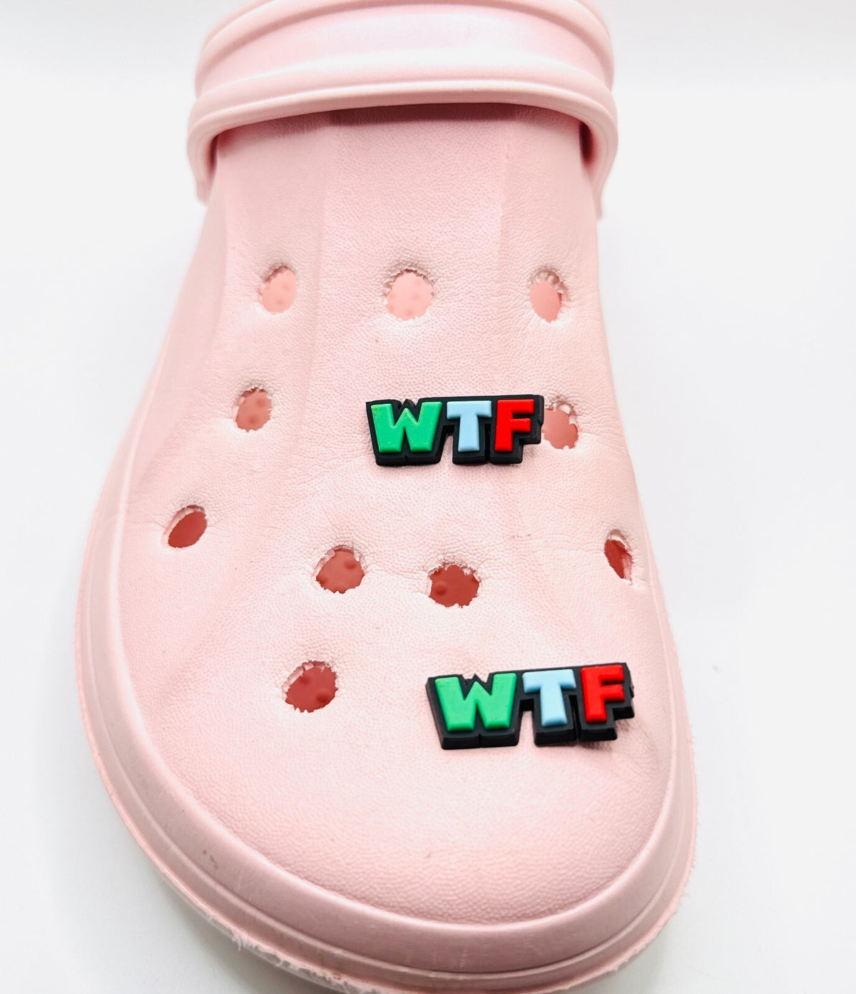 WTF shoe charms, set of 2, for Crocs-style clogs