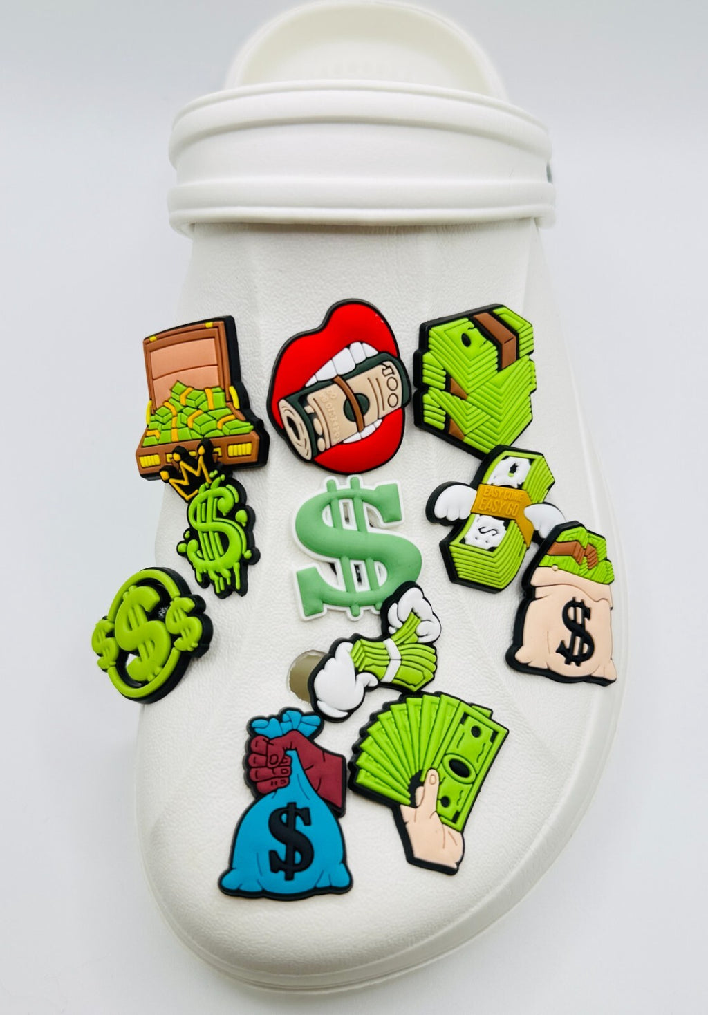Money shoe charms, set of 11, for Crocs-style clogs