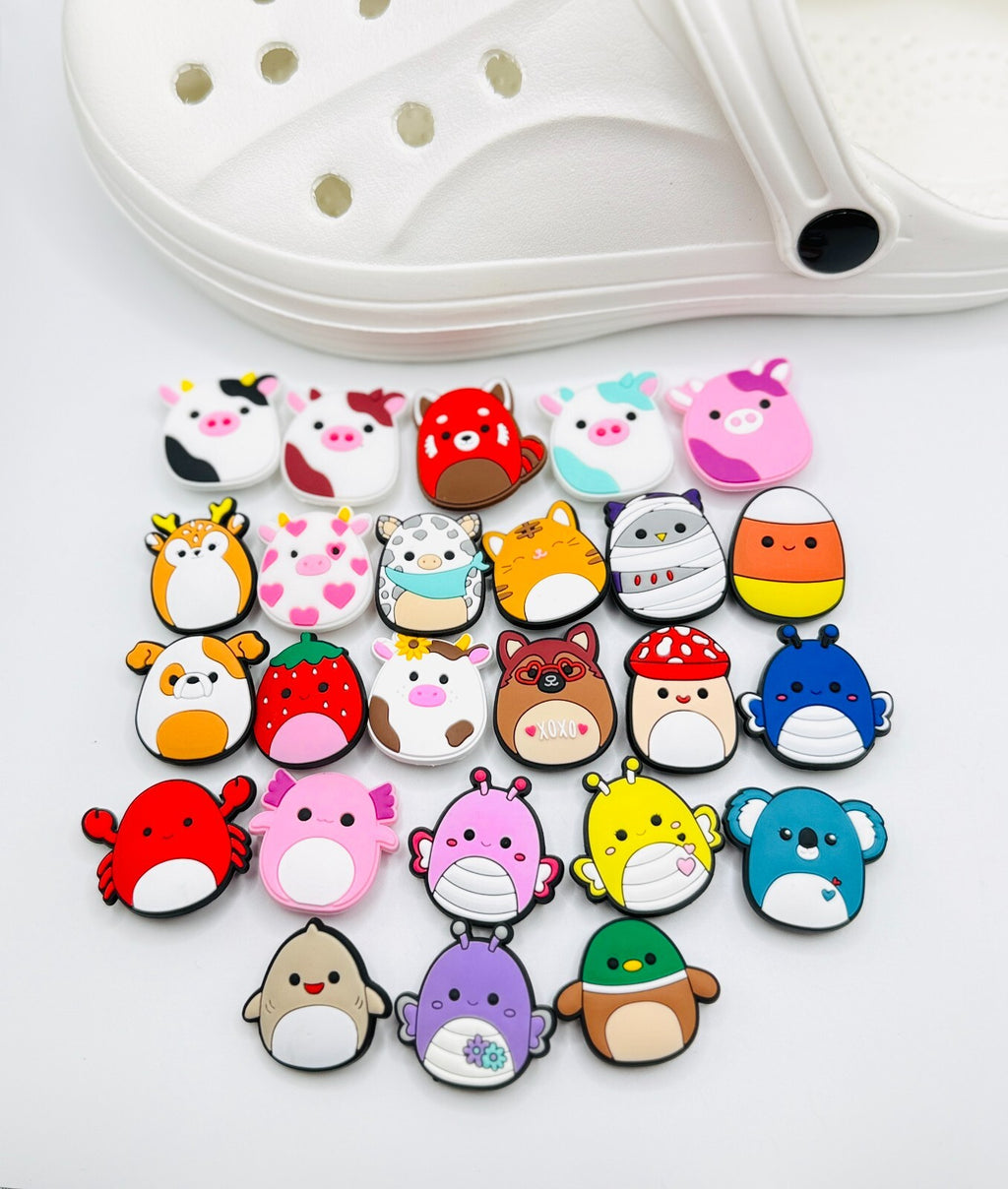 Squishmallows, Cow and Mushroom Mix,  shoe charms, set of 25, for Crocs-style clogs