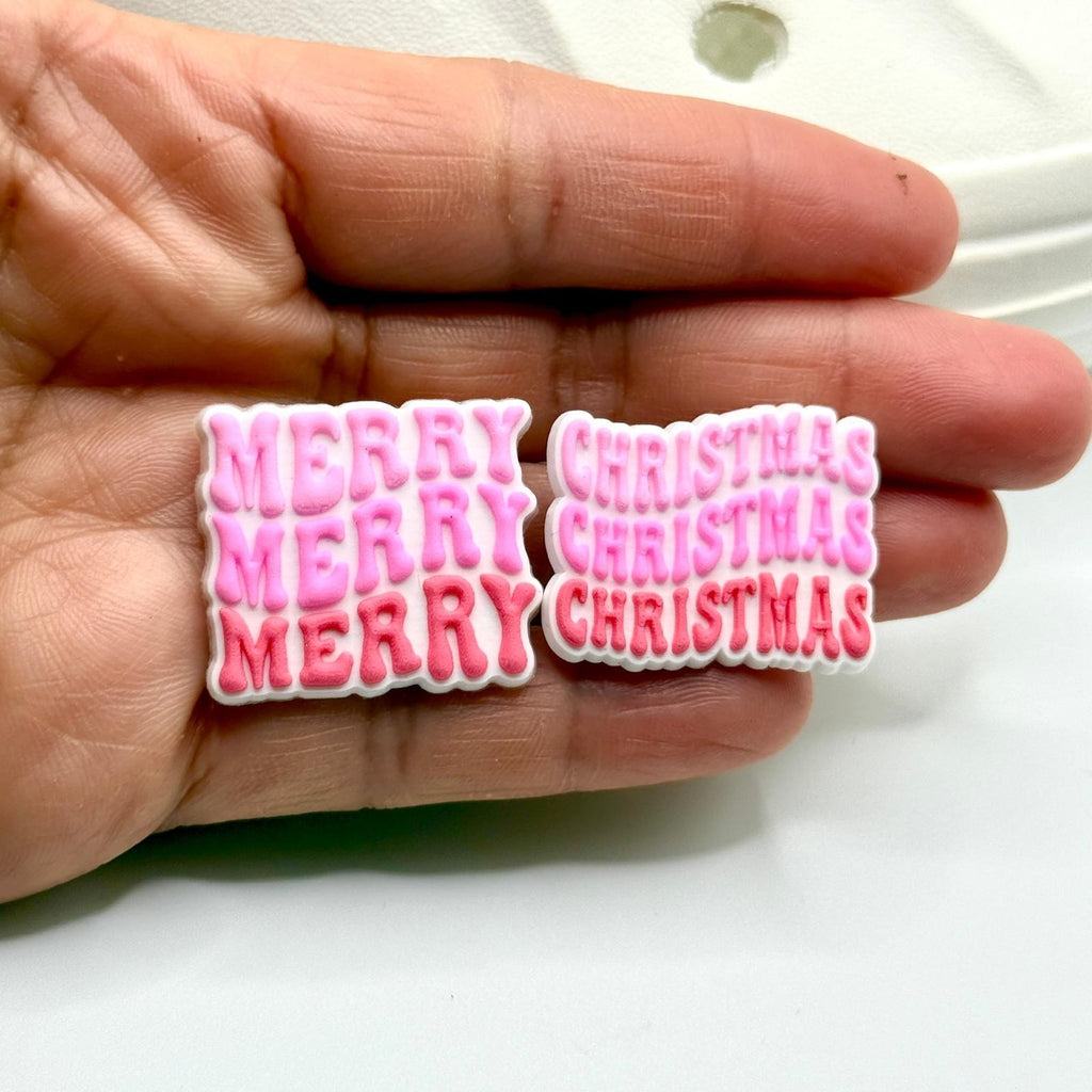Merry Christmas shoe charms, set of 2, for Crocs-style clogs