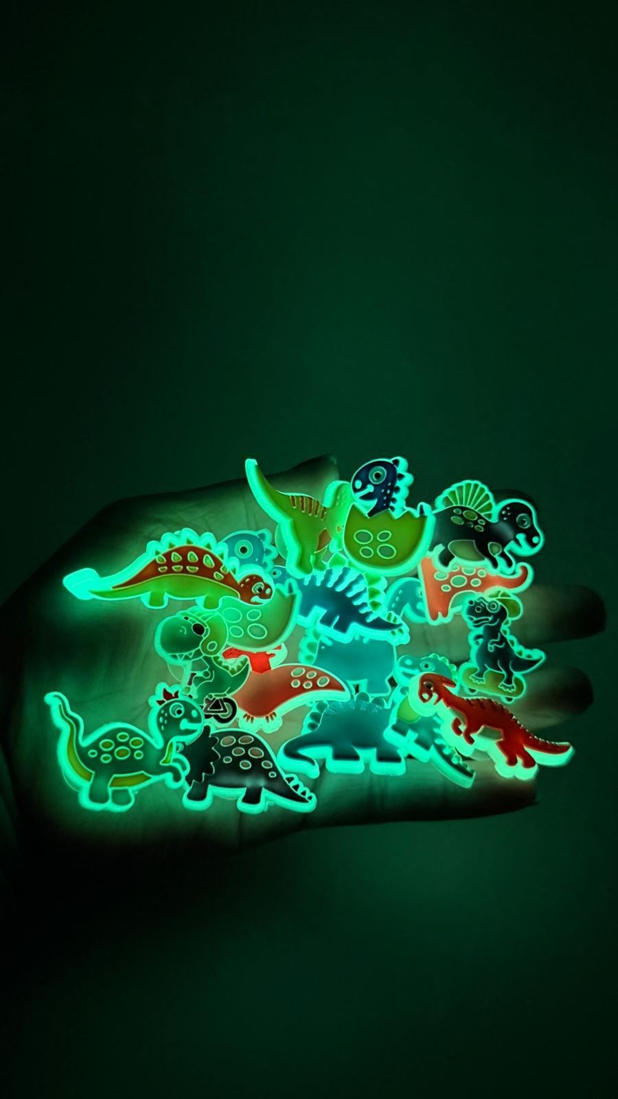 Dinosaurs Glow in the Dark shoe charms, set of 16, for Crocs-style clogs