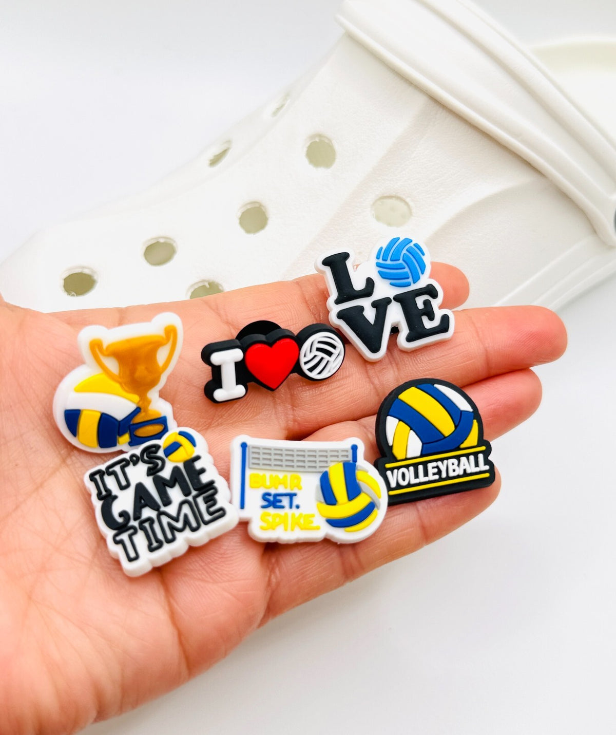 Volleyball shoe charms, set of 6, for Crocs-style clogs