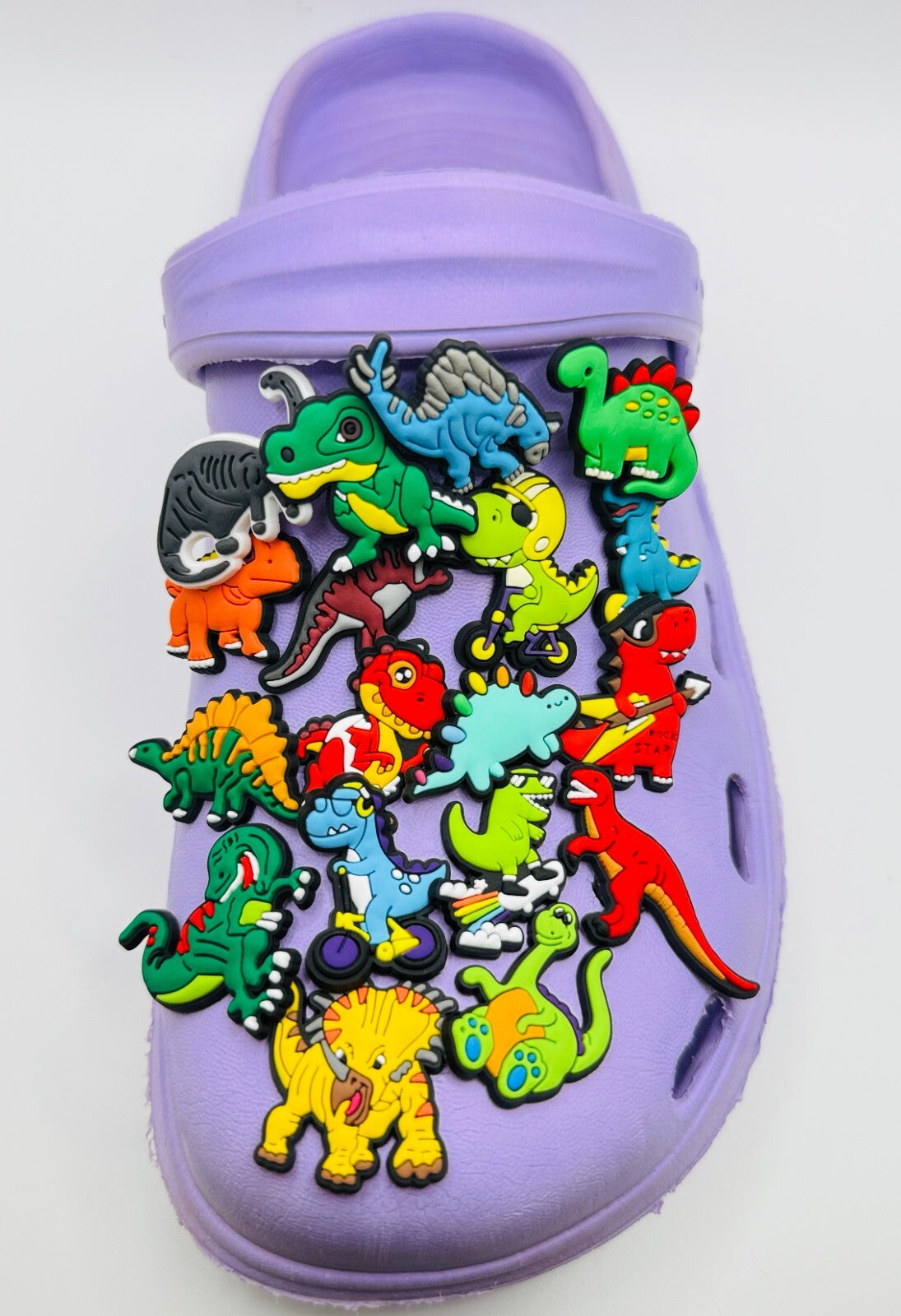 Dinosaur shoe charms, set of 18, for Crocs-style clogs