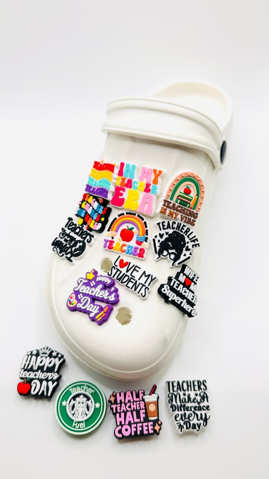 Teacher shoe charms, set of 14, for Crocs-style clogs