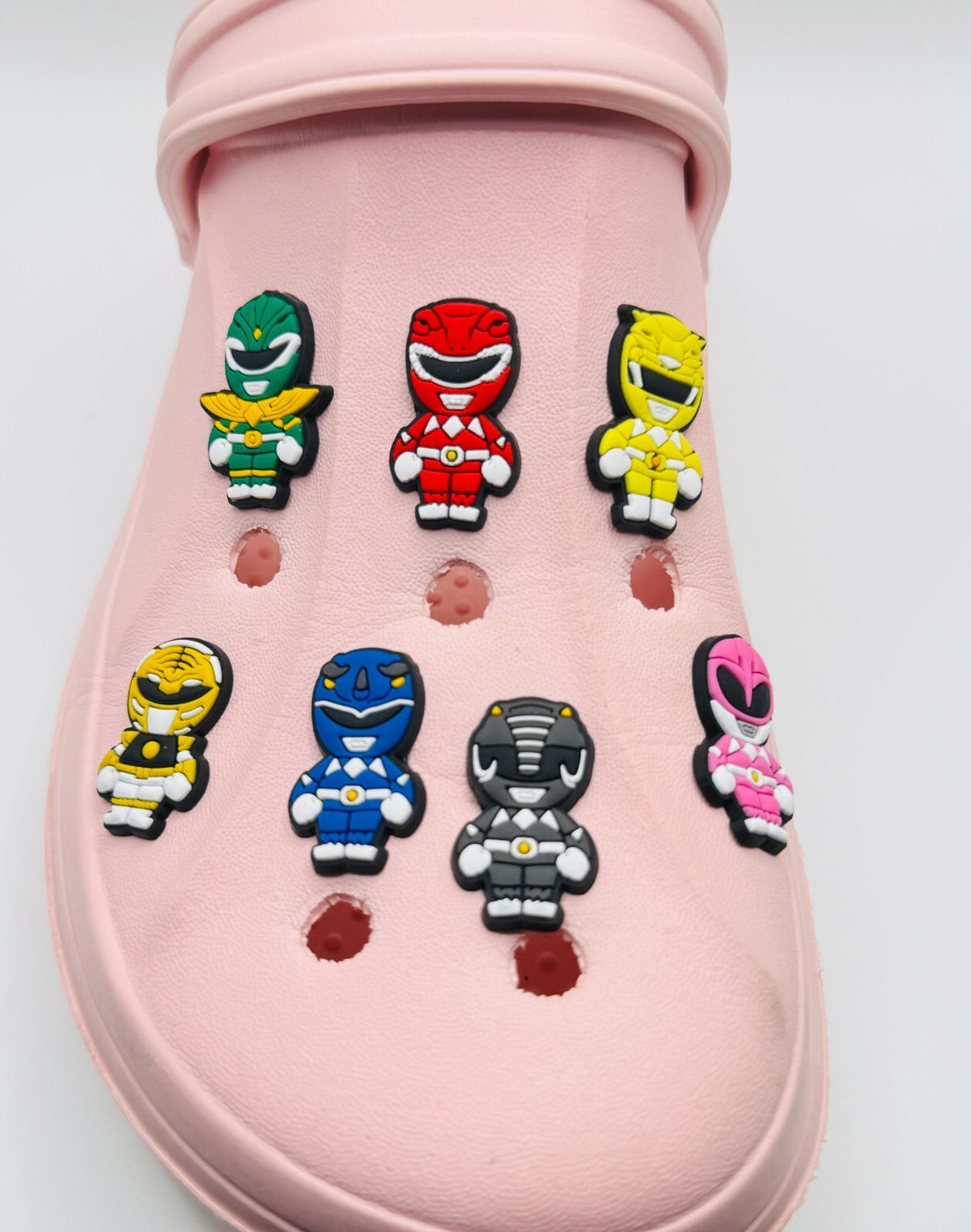 Power Rangers, Rounded Helmet Design,  shoe charms, set of 7, for Crocs-style clogs