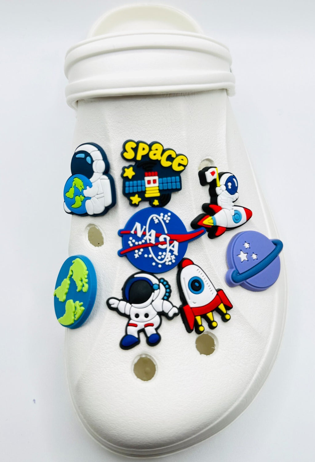 Space shoe charms, set of 8, for Crocs-style clogs