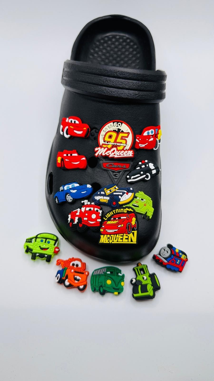 Cartoon Cars shoe charms, set of 16, for Crocs-style clogs