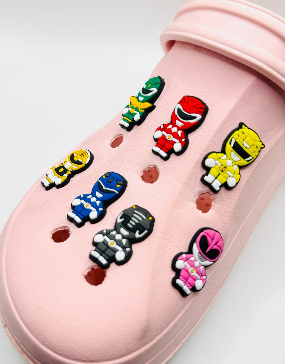 Power Rangers, Rounded Helmet Design,  shoe charms, set of 7, for Crocs-style clogs