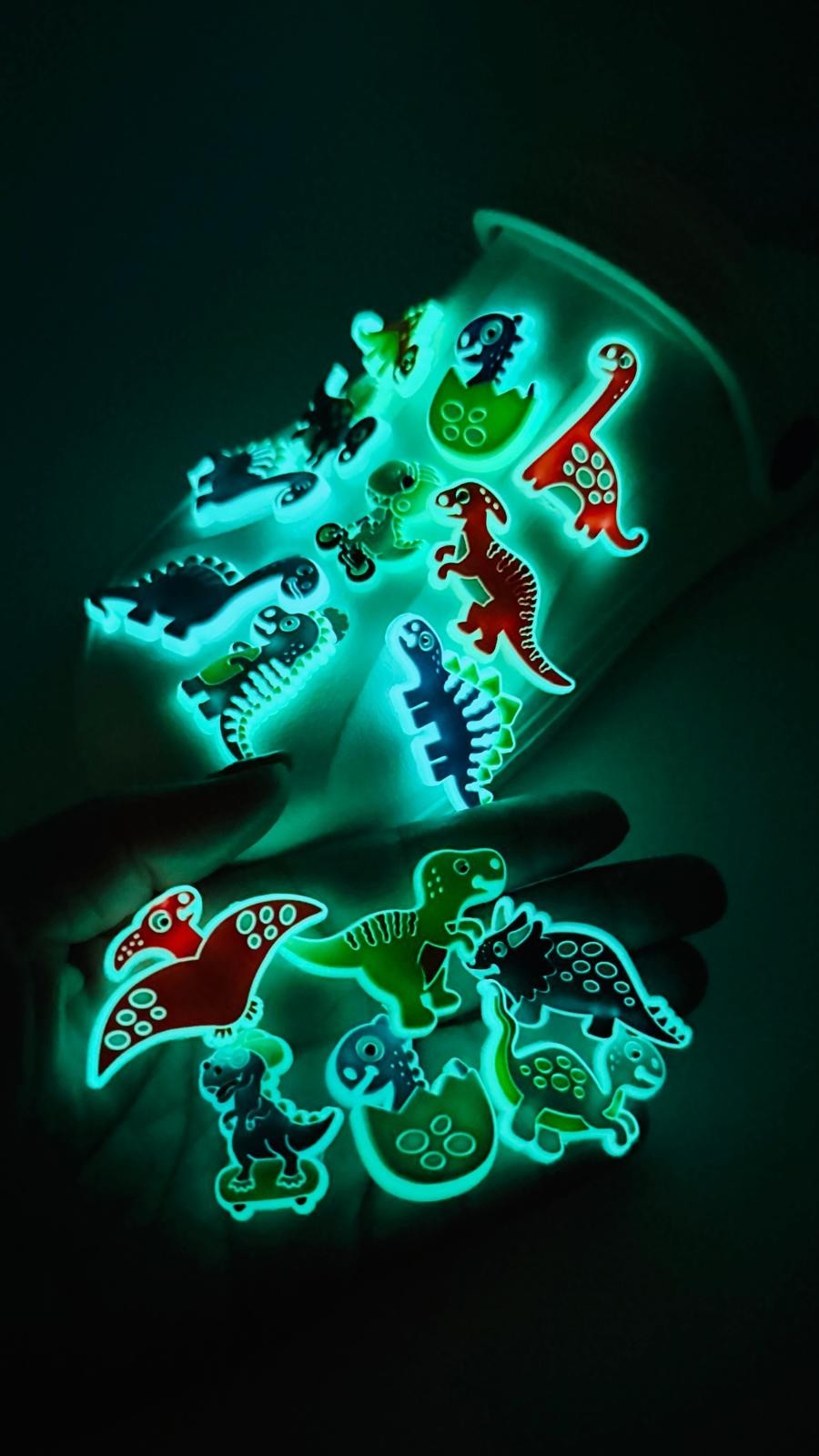 Dinosaurs Glow in the Dark shoe charms, set of 16, for Crocs-style clogs