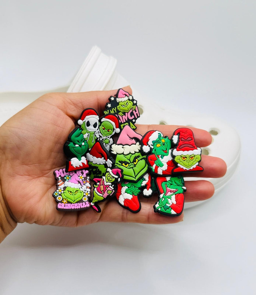 Christmas Grinch shoe charms, set of 12, for Crocs-style clogs