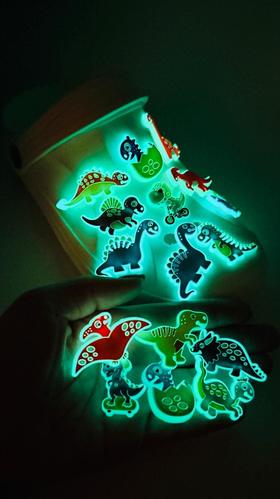Dinosaurs Glow in the Dark shoe charms, set of 16, for Crocs-style clogs