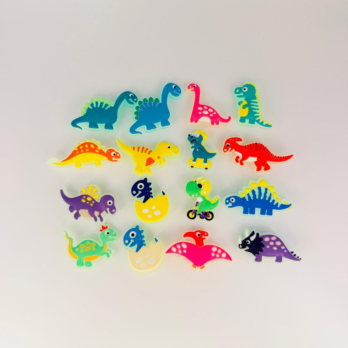 Dinosaurs Glow in the Dark shoe charms, set of 16, for Crocs-style clogs