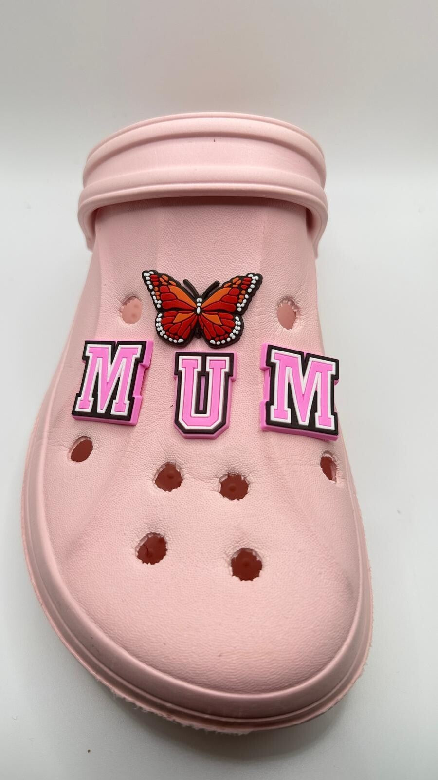 Mum Mother's Day, Pink MUM Lettering,  shoe charms, set of 4, for Crocs-style clogs