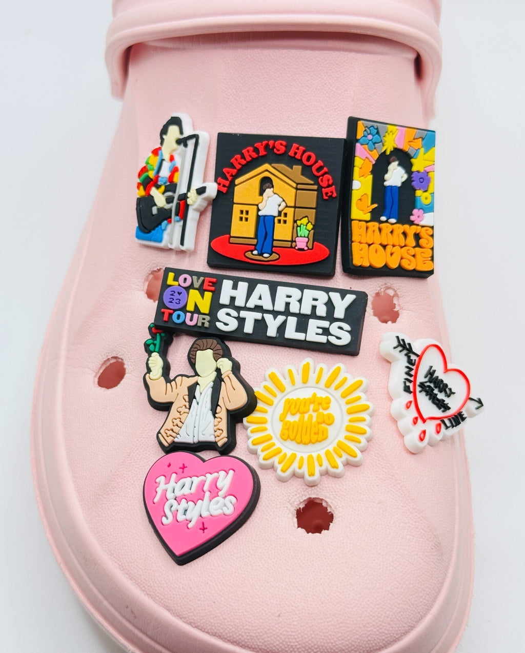 Harry Styles shoe charms, set of 8, for Crocs-style clogs