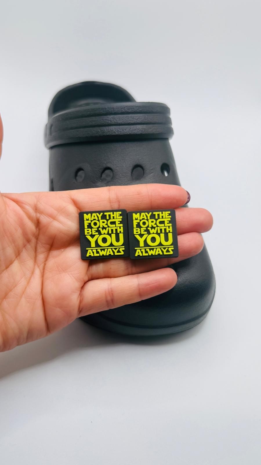 Star Wars, May the Force Quote,  shoe charms, set of 2, for Crocs-style clogs
