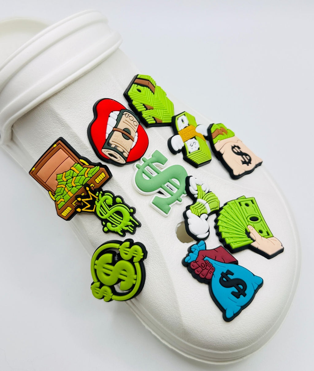 Money shoe charms, set of 11, for Crocs-style clogs