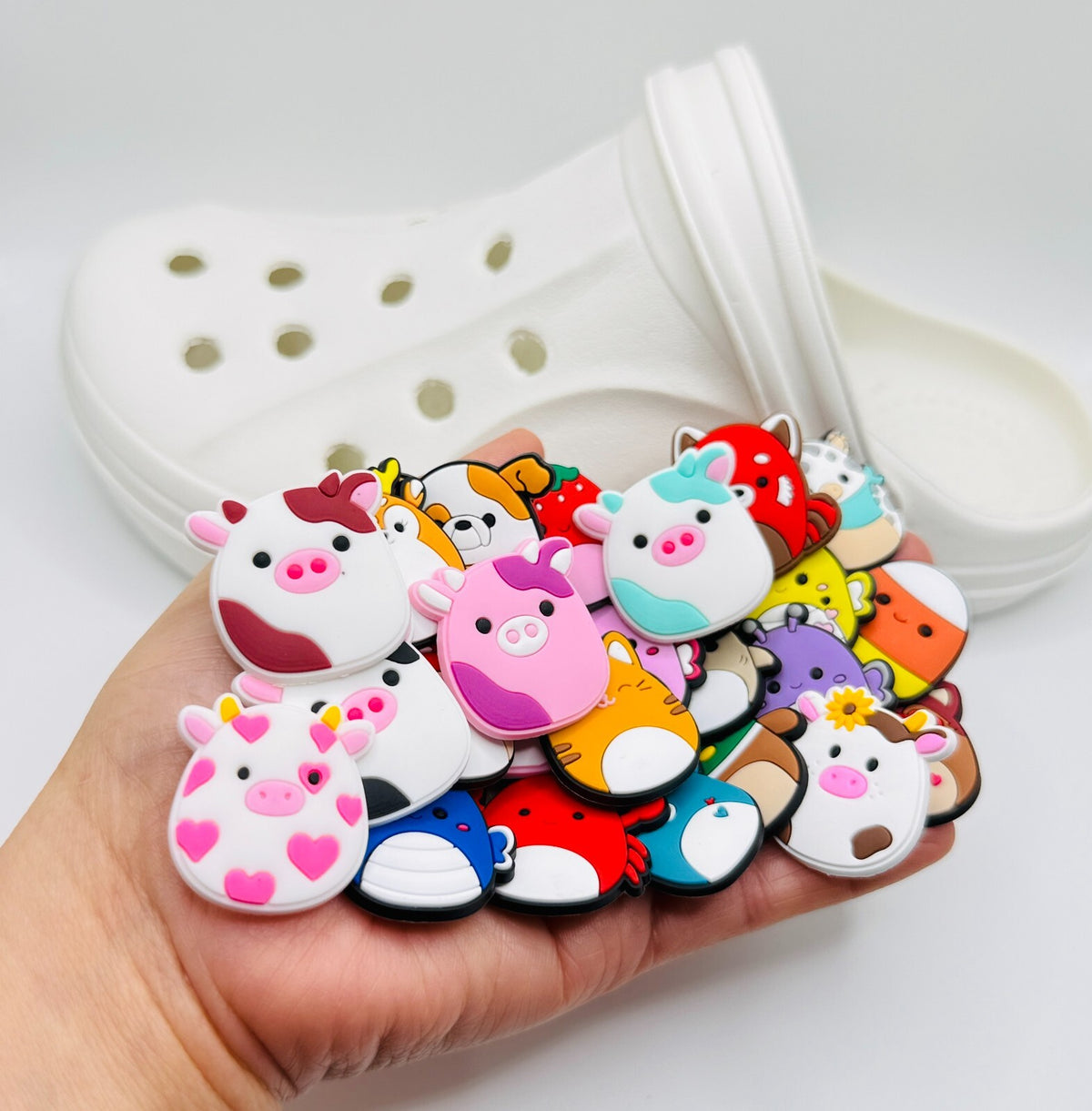 Squishmallows, Cow and Mushroom Mix,  shoe charms, set of 25, for Crocs-style clogs