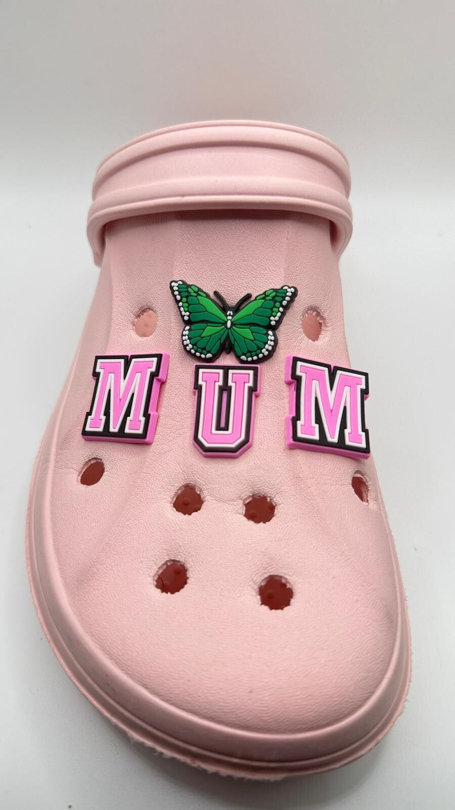 Mum Mother's Day, Pink MUM Lettering,  shoe charms, set of 4, for Crocs-style clogs