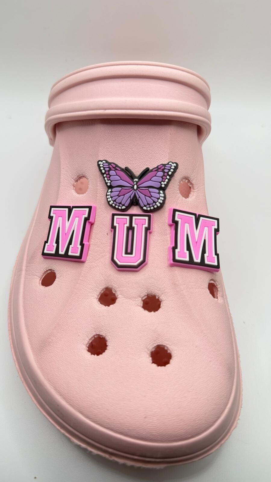 Mum Mother's Day, Pink MUM Lettering,  shoe charms, set of 4, for Crocs-style clogs