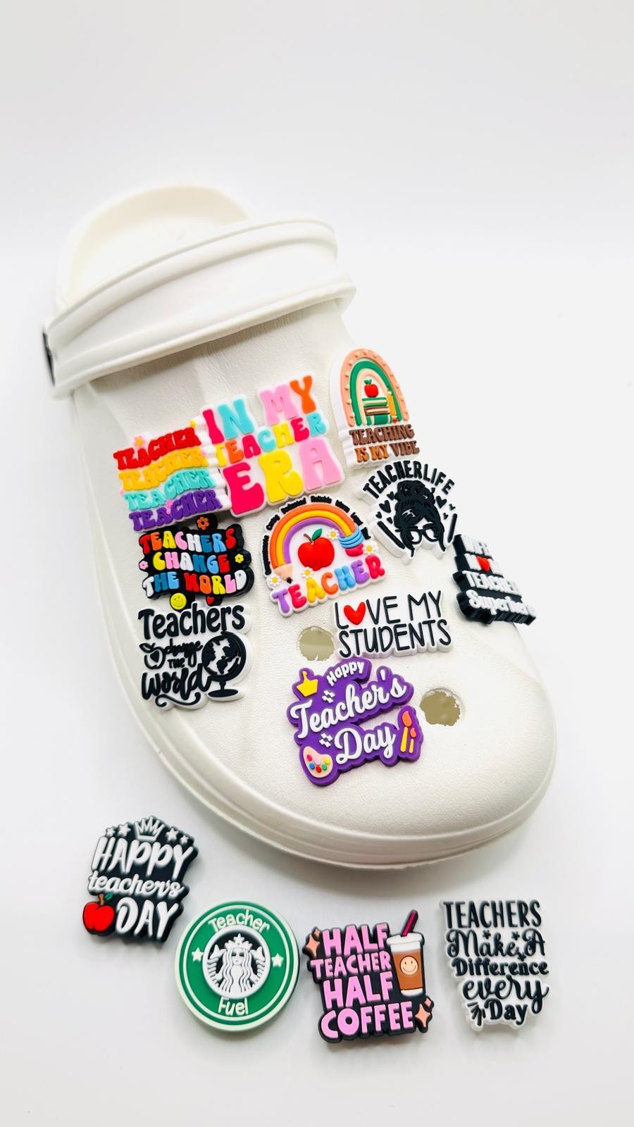 Teacher shoe charms, set of 14, for Crocs-style clogs