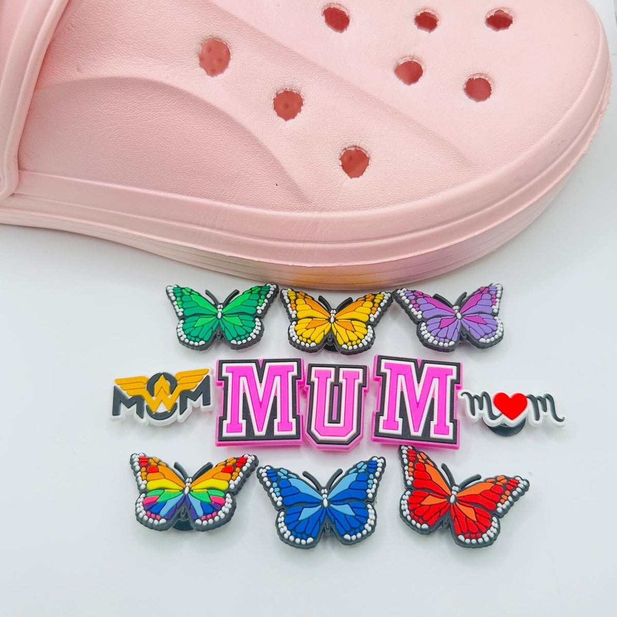 Mum Mother's Day, Pink MUM Lettering,  shoe charms, set of 4, for Crocs-style clogs