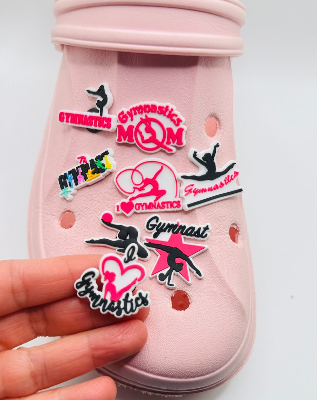 Gymnastics shoe charms, set of 8, for Crocs-style clogs