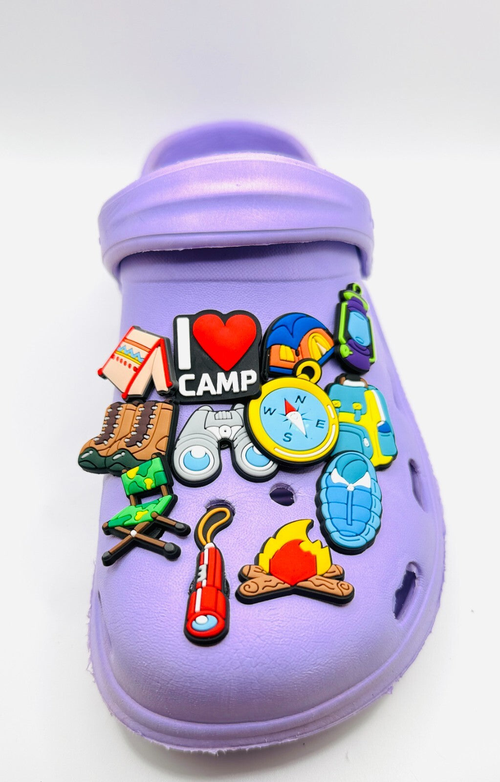 Camping shoe charms, set of 12, for Crocs-style clogs