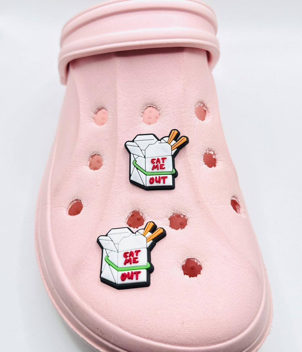 Eat Me Out shoe charms, set of 2, for Crocs-style clogs