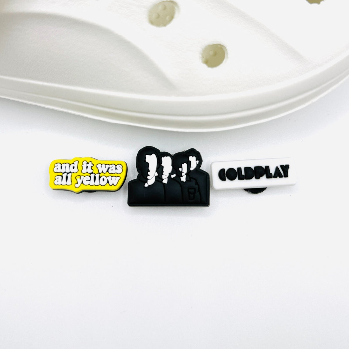 Coldplay shoe charms, set of 3, for Crocs-style clogs