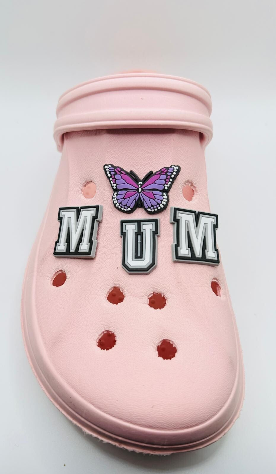 Mum Mother's Day, Grey MUM Lettering,  shoe charms, set of 4, for Crocs-style clogs