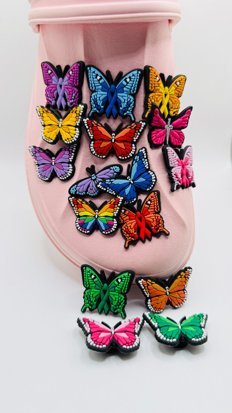 Butterfly shoe charms, set of 16, for Crocs-style clogs