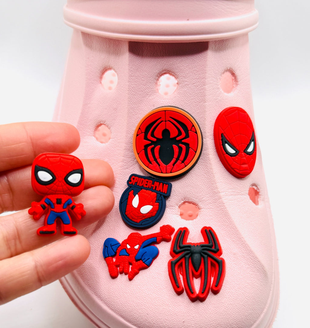 Spiderman shoe charms, set of 6, for Crocs-style clogs