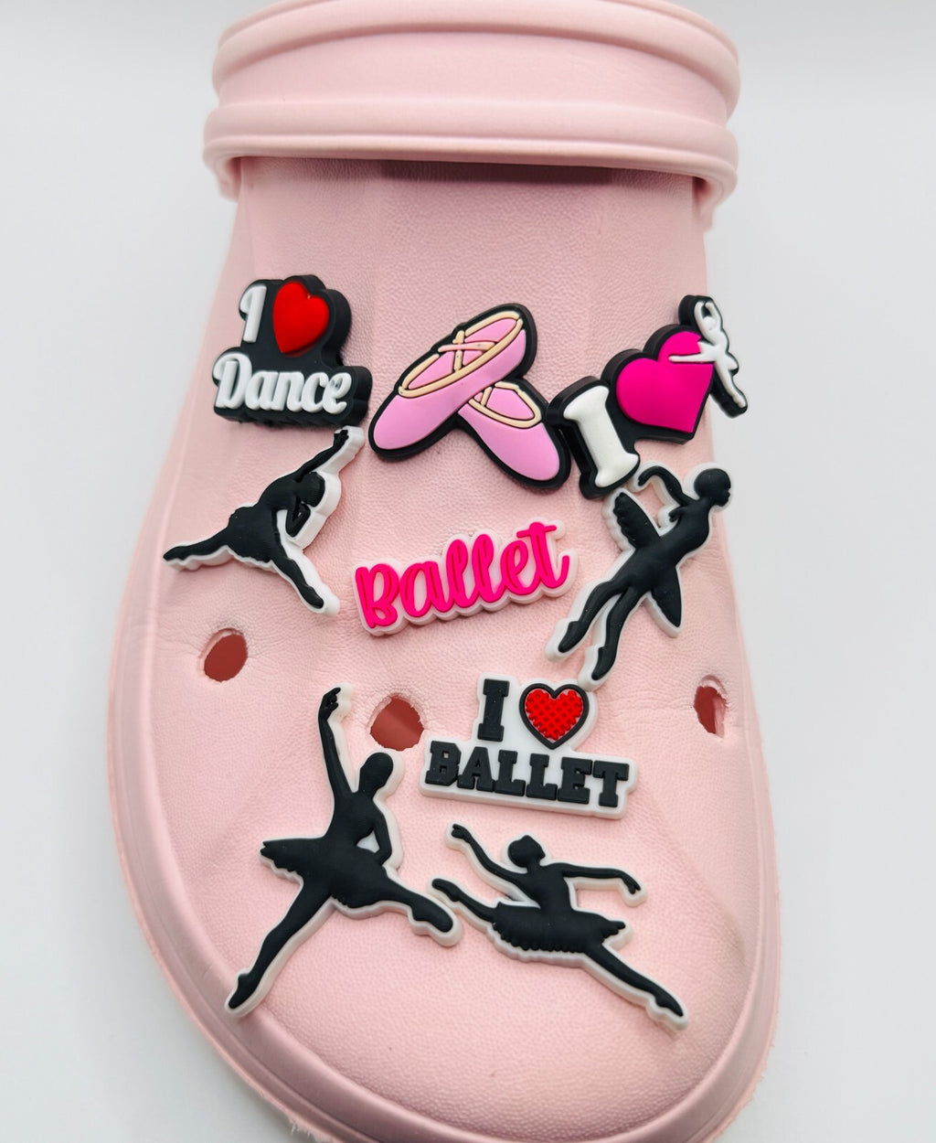 Ballet shoe charms, set of 9, for Crocs-style clogs