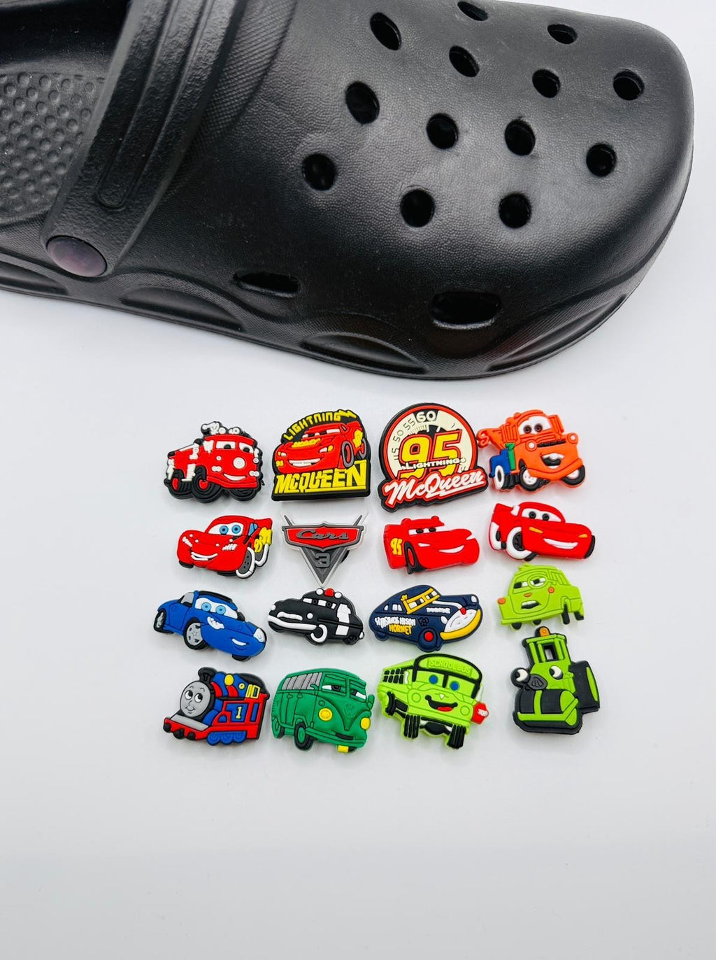 Cartoon Cars shoe charms, set of 16, for Crocs-style clogs