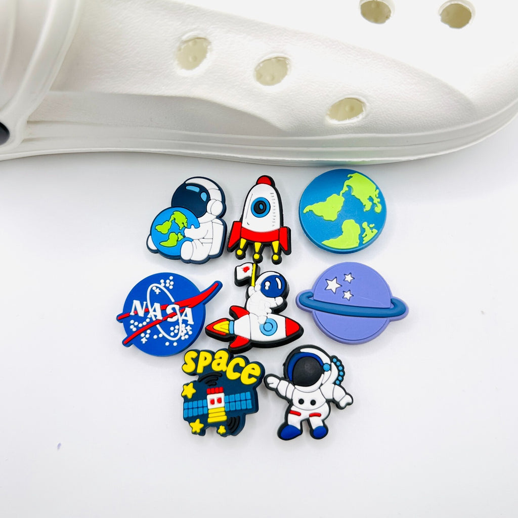 Space shoe charms, set of 8, for Crocs-style clogs