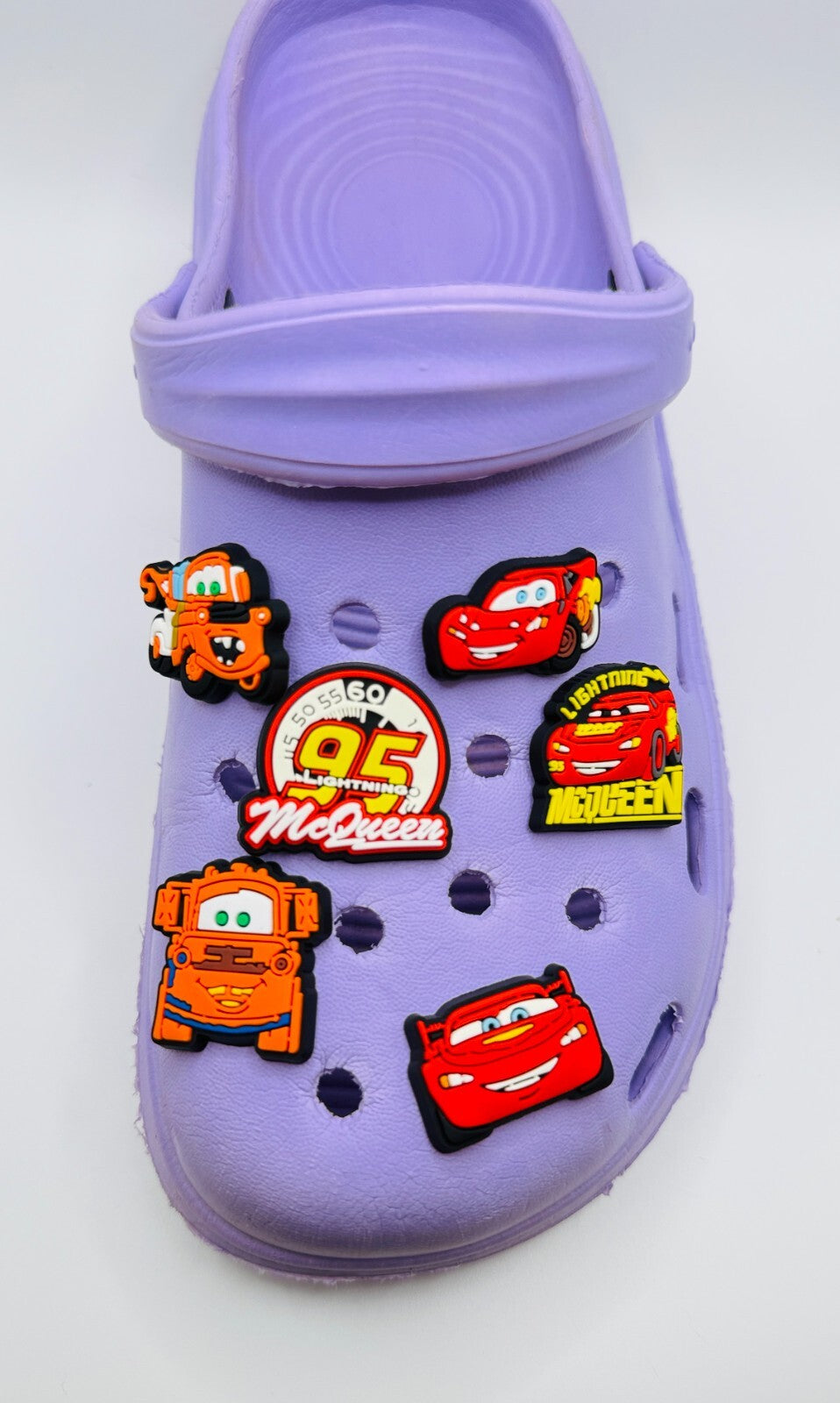 Cartoon Cars shoe charms, set of 6, for Crocs-style clogs