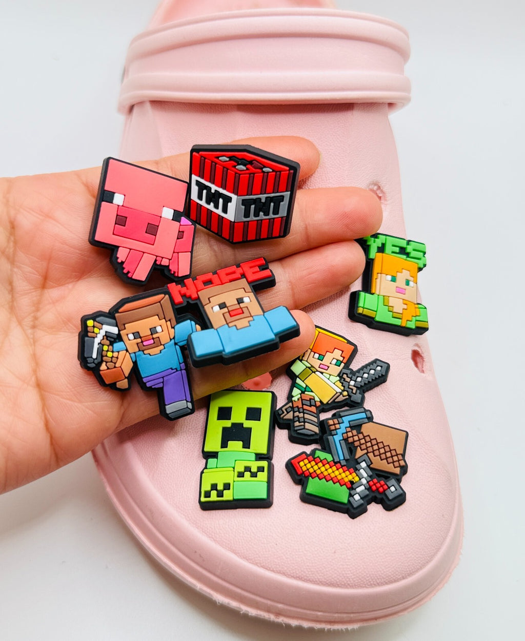 Minecraft shoe charms, set of 8, for Crocs-style clogs