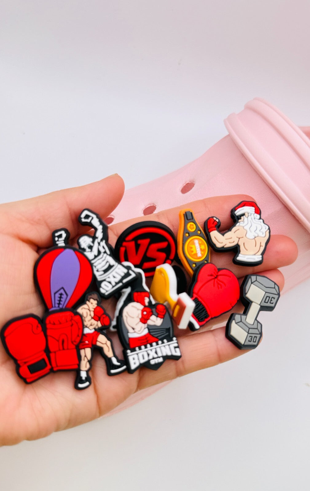 Boxing shoe charms, set of 12, for Crocs-style clogs