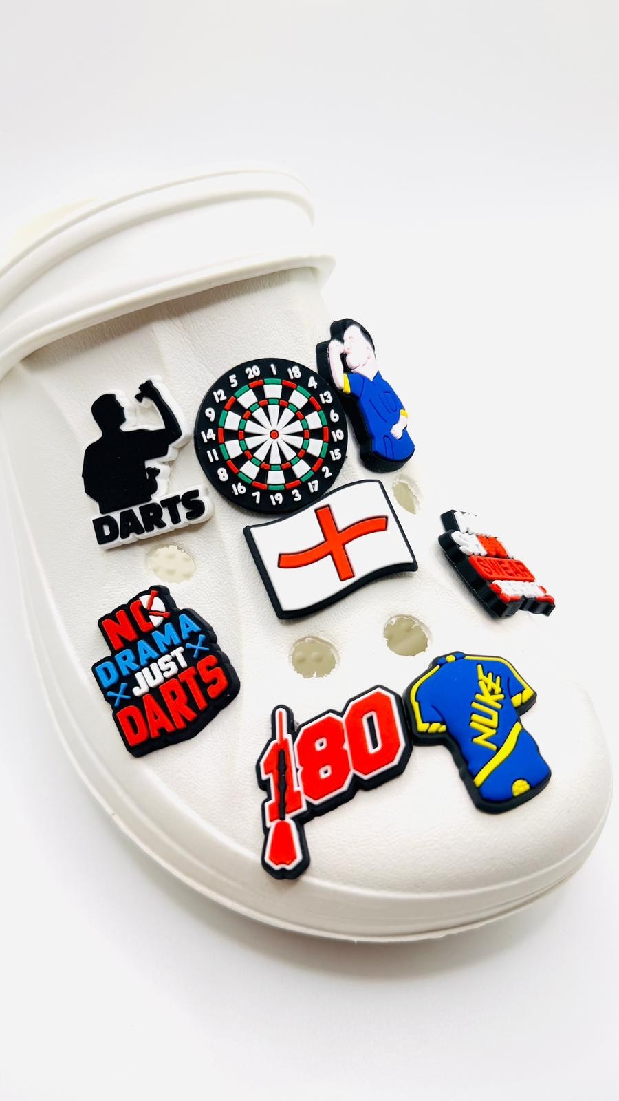 Darts shoe charms, set of 8, for Crocs-style clogs