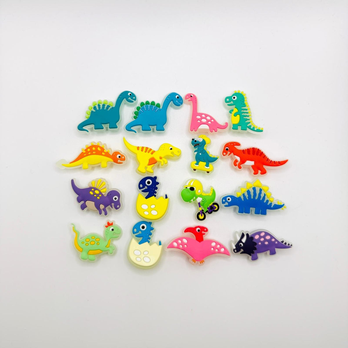 Dinosaurs Glow in the Dark shoe charms, set of 16, for Crocs-style clogs