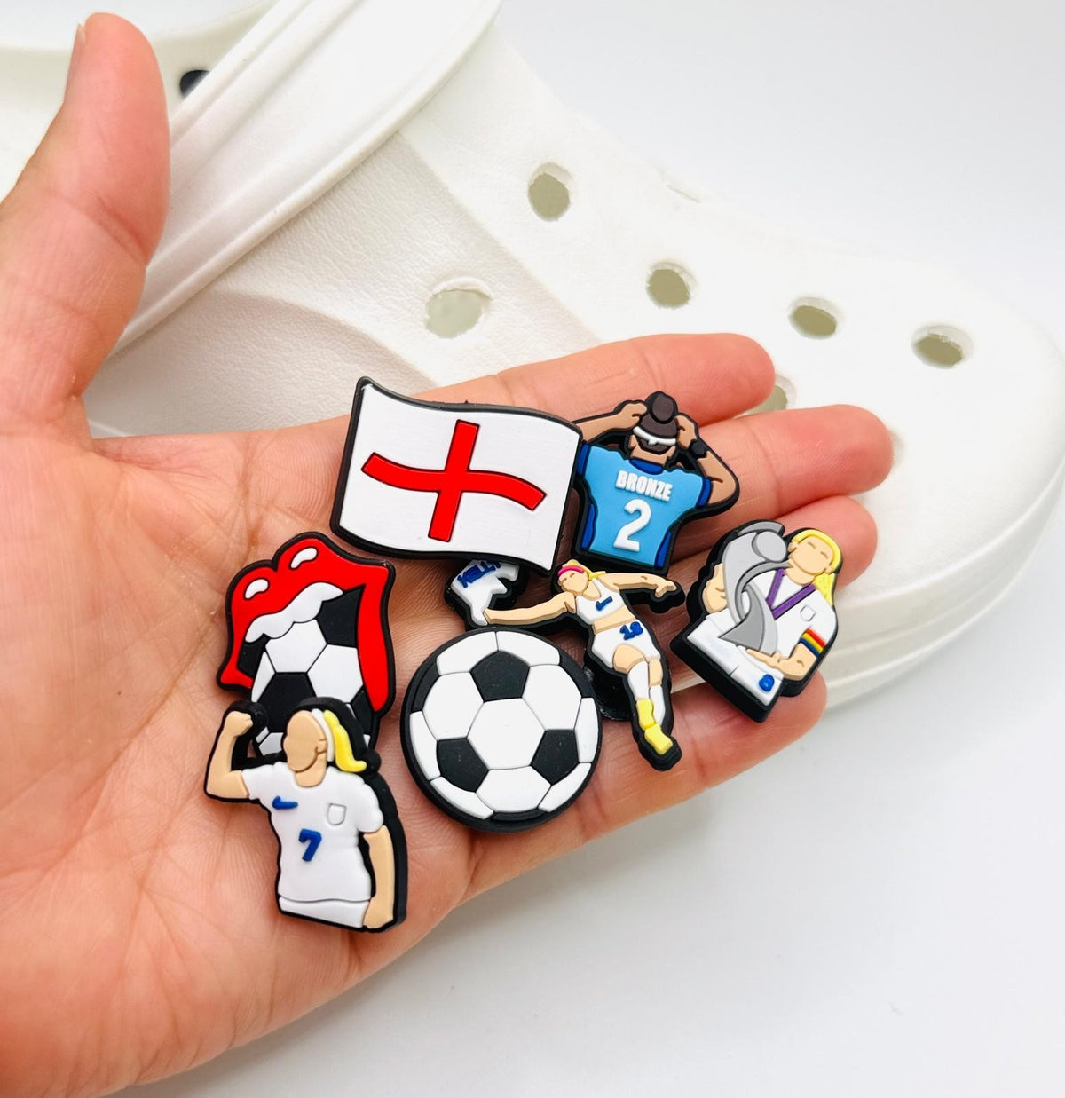 Lionesses Football shoe charms, set of 7, for Crocs-style clogs