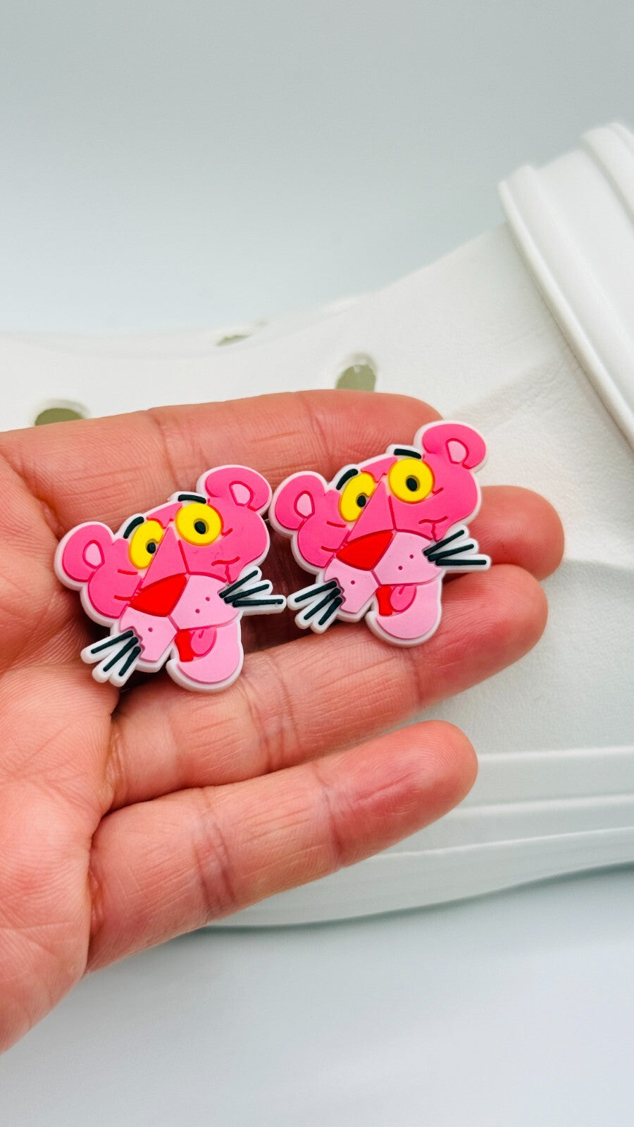 Pink Panther shoe charms, set of 2, for Crocs-style clogs