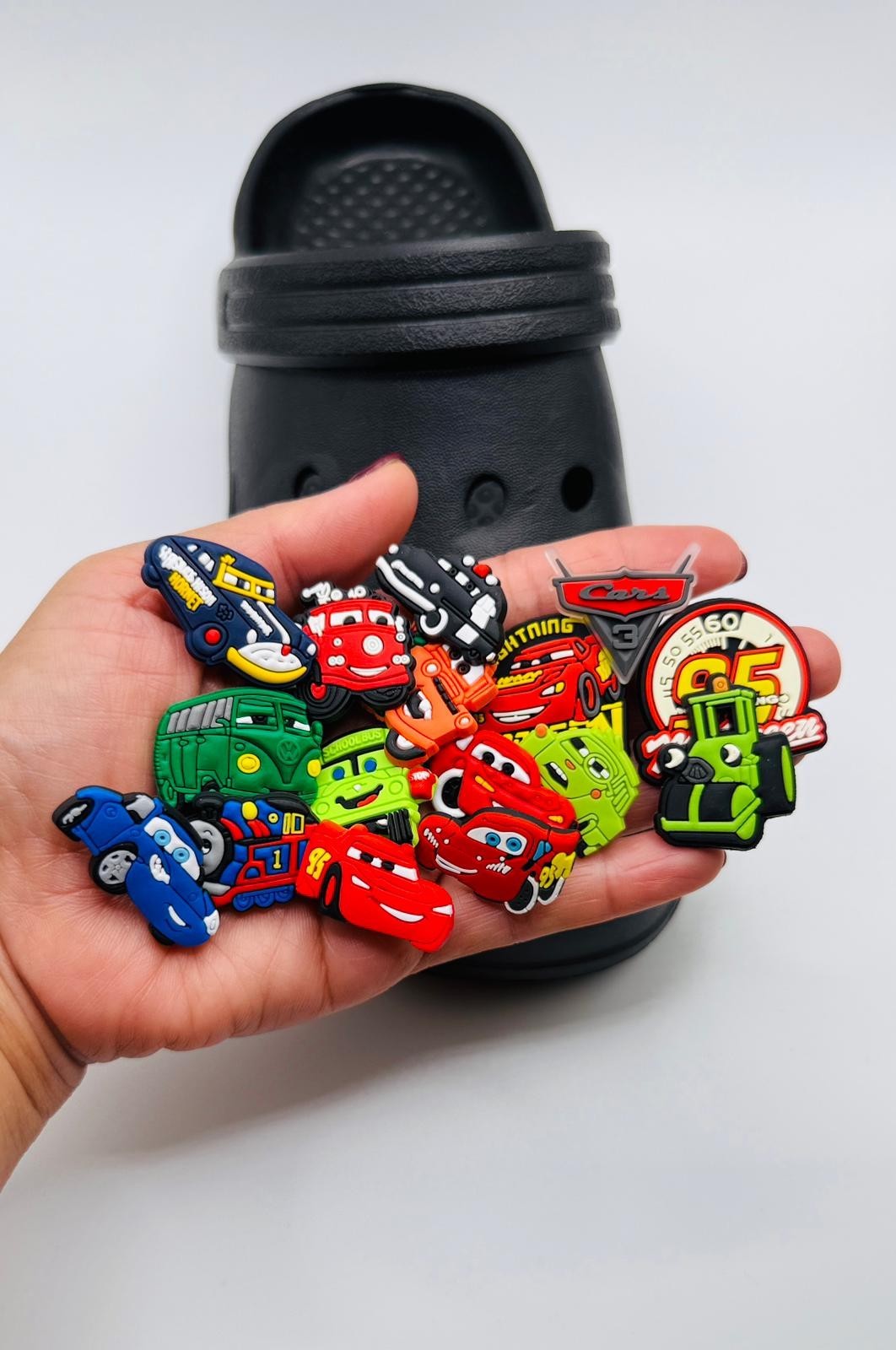 Cartoon Cars shoe charms, set of 16, for Crocs-style clogs