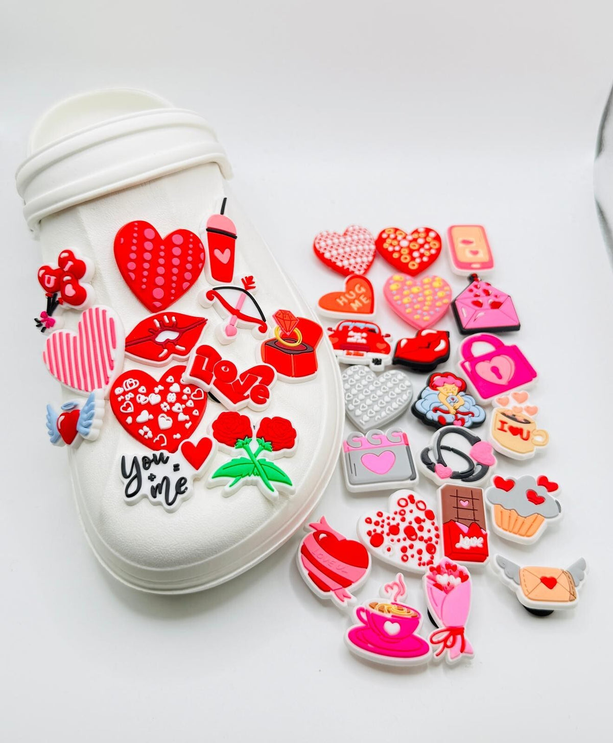 Hearts Love shoe charms, set of 33, for Crocs-style clogs